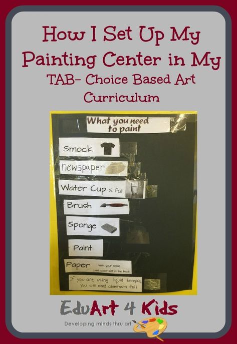 How I set up my painting center in my tab choice based classroom. Easy anchor charts help them paint independently Tab Centers Art Classroom, Abstract Painting For Kids, Choice Based Art Room, Tab Classroom, Line In Art, Choice Based Art, Special Needs Art, Famous Artists For Kids, Space In Art