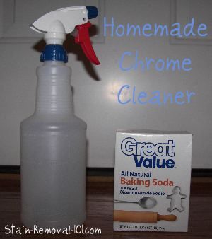 Here is how to make homemade chrome cleaner, simply and cheaply.  4 teaspoons of baking soda combined with 2 quarts of warm water.  Just combine these Homemade Cleaners Recipes, Jungle Bedroom, Homemade Cleaning Supplies, How To Clean Chrome, Chemical Free Cleaning, Cleaner Recipes, Bathroom Cleaning Hacks, Homemade Cleaning Products, Stain Removal