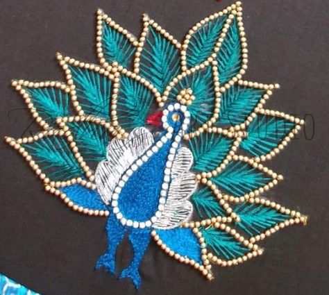 Feather Stitch Peacock Embroidery Designs, Flower Pattern Drawing, Embroidery Hoop Art Diy, Tambour Beading, Birds Embroidery Designs, Feather Stitch, Chain Stitch Embroidery, String Art Patterns, Aari Embroidery