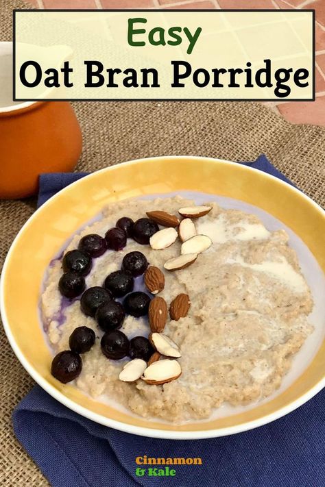 Yellow bowl of oat bran porridge with blueberries Banana Porridge Recipes, Oat Bran Recipes, Hot Oats, Oat Bran Muffins, How To Make Oats, Healthy Gluten Free Breakfast, Oatmeal Porridge, Healthy Breakfast On The Go, Oat Bran