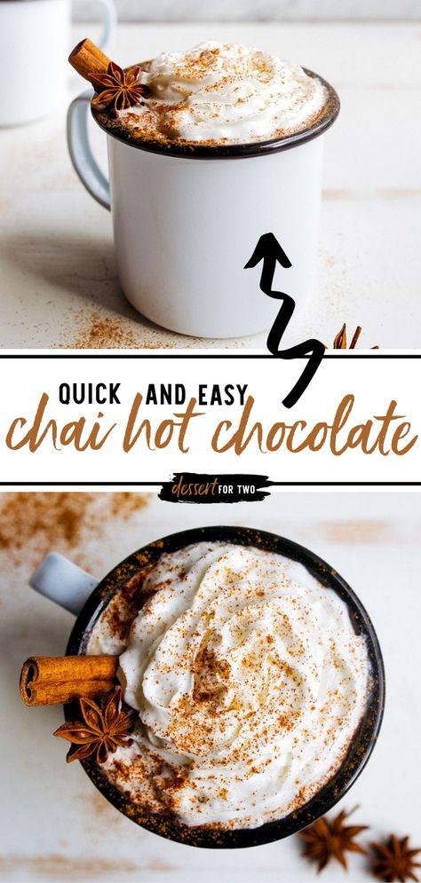 Chai Hot Chocolate Chai Hot Chocolate, Chai Concentrate, Cinnamon Hot Chocolate, Recipe For Two, Big Mug, Easy Chocolate Desserts, Easy Cocktail, Hot Chocolate Recipe, Recipes Chocolate