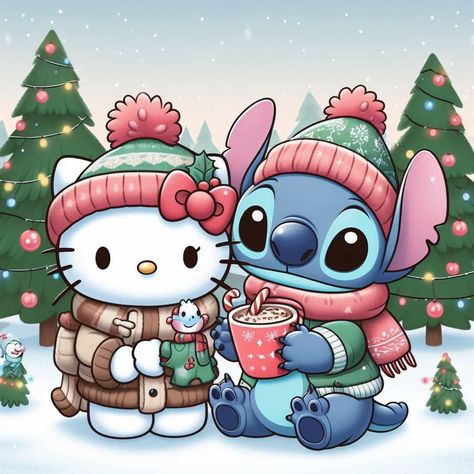 Christmas Stitch Disney Drawing, Merry Stitchmas Wallpaper, Stitch Christmas Wallpaper Iphone, Stitch Navidad Disney, Christmas Cartoon Wallpaper, Christmas Drawings Beautiful, Hello Kitty And Stitch, Stitch Christmas Wallpaper, Abc Stitch