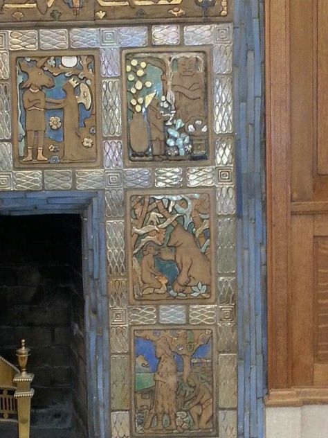 Wood Stove Tile, Tile Fireplaces, Architectural Ceramics, Room Tiles Design, Wall Shrines, Do It With Passion, Pewabic Pottery, Arts And Crafts Era, Storybook House