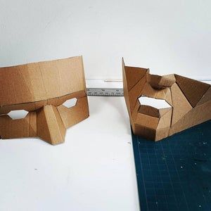 Cardboard Mask - Instructables Cardboard Face Mask Template, How To Make A Mask Out Of Paper, Paper Mask Template Free Printable, Cardboard Mask Diy, Cardboard Mask Template, Cardboard Accessories, Cardboard Cosplay, Cardboard Armor, Easy Cardboard Crafts