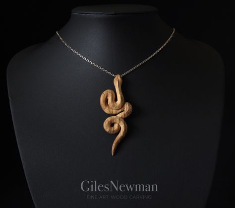 Giles Newman, Wooden Snake, Wood Necklace Pendant, Diy Leather Working, Wood Jewelry Diy, Wooden Jewelery, Wood Carving For Beginners, Wood Jewelery, Wood Resin Jewelry