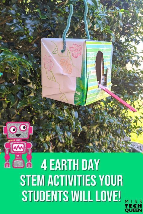 Engage your elementary students with some Earth Day fun. These STEM Activities will teach your students all about Earth Day and provide them with fun and engaging opportunities to practice important conservation topics. Then end the day with an Earth Day STEM Reusing Challenge. Your students will love recreating something from recyclable materials. The perfect addition to your April lessons in the classroom, STEM Lab or Makerspace. #AprilSTEM #EarthDay #STEM #MissTechQueen #Elementary Environmental Stem Activities, Earth Day Stem Activities Elementary, Spring Stem Activities Elementary, Earth Day Stem Activities, Earth Day Stem, Spring Stem Activities, Stem Challenges Elementary, Spring Stem, All About Earth