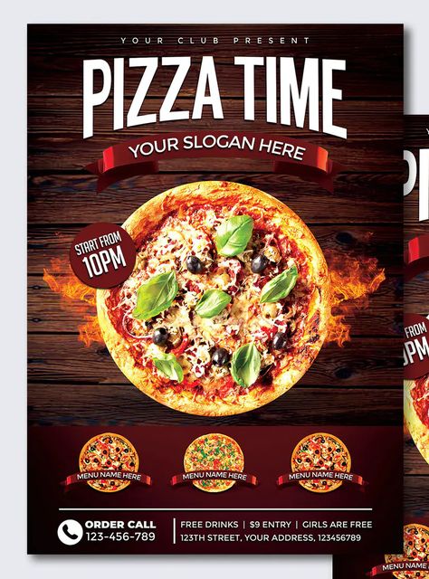 Pizza Flyer Design PSD Pizza Flyer Design, Pizza Ads, Pizza Flyer, Pizza Store, Menu Board Design, Menu Pizza, Creative Pizza, Pizza Menu, Menu Designs