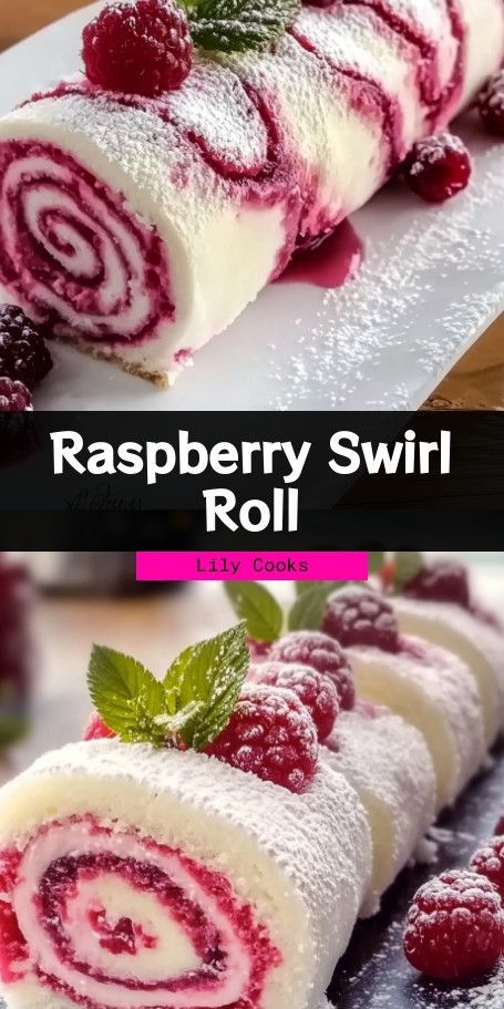 Raspberry Swirl Christmas Roll - Festive Holiday Dessert Recipe Delight your holiday guests with the Raspberry Swirl Christmas Roll. This elegant dessert features a vibrant raspberry filling swirled within a soft, spongy cake, making it the perfect festive centerpiece. Easy to make and visually stunning, it's a sweet treat that promises to impress every palate. #ChristmasDessert #BakingLove Dessert Recipes With Raspberries, Dessert Roll Recipes, Raspberry Cake Roll Recipe, Christmas Raspberry Cake Roll, Raspberry Christmas Desserts, Raspberry Rolls Recipe, Healthy Raspberry Desserts, Raspberry Jelly Roll Recipe, Christmas Cake Rolls