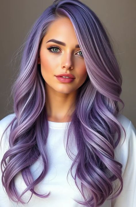 Click On 'Visit Site' For 12 Additional Purple Hair Ideas And For The High-Quality Photo And Description Of This Gorgeous Lavender Purple Hair Inspiration! #Hair #Hairstyle #Hairideas #Haircuts Hair Color Purple Ideas, Purple To Green Hair, Lavender Money Piece Hair, Pink Blue And Purple Hair, Cool Purple Hair, Purple And White Hair, Lavender Purple Hair, Violet Balayage, Purple Hair Inspiration