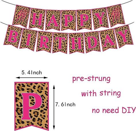 Pink Cheetah Happy Birthday Banner Leopard Print Birthday Banner for Women Girl Cheetah Birthday Decorations Leopard Party Supplies Pre-strung Cheetah Birthday, Leopard Party, Jungle Birthday Party, Printed Table Runner, Pink Cheetah, Jungle Birthday, Girls Party, Happy Birthday Banners, Cheetah Print