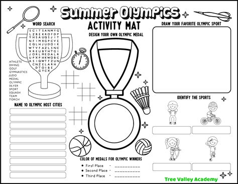 Summer Olympic Activity Sheets Summer Olympics Activities, Olympics Facts, Olympic Winners, Olympics Activities, Ramadan Activities, Activity Sheets For Kids, Olympic Medals, Activity Mat, Olympic Sports