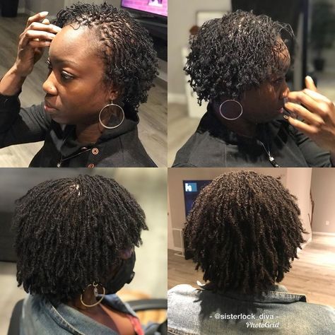 Short Sisterlocks Mohawk, Sisterlocks Before And After, Sisterlocks Journey Before And After, Low Density Microlocs, Large Sisterlocks, Sister Locs On Short Hair, Low Density Hair, Short Sisterlocks, Microloc Journey