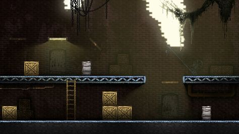 Level I, 2D Game "Old Factory" Factory Pixel Art, 2d Platformer, Platformer Game, Game Level Design, Basement Games, Old Factory, Level Design, Game Assets, Pixel Art