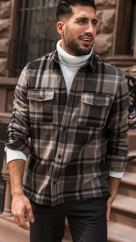 Check out the season's must-have pieces: carefully selected by professional football player Emre Can. A smart-casual collection of chunky roll-necks, classic coats, trousers, scarves, boots and more. | H&M Man Shaket Jacket Outfit, Emre Can, Kurta Pajama Men, Check Shirt Man, Formal Men Outfit, Check Shirts, Stylish Men Casual, Plaid Shirt Men, Street Style Outfits Men