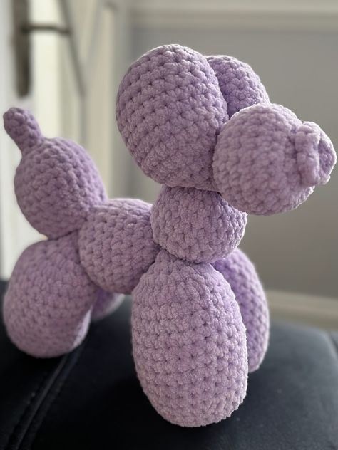 Hand crocheted balloon dog. Other colours available. Lovely and soft. Can stand on its own. If you want a specific colour, please message me and I can try and sort it for you. 😊 Crafts To Do With Your Dog, Mini Balloon Dog Crochet Pattern Free, Crochet Ballon Animals Pattern, Crochet Balloon Dog Free Pattern, Dog Balloon Crochet, Balloon Dog Amigurumi, Dog Ballon Crochet, Crochet Balloon Dog, Amigurumi Balloon