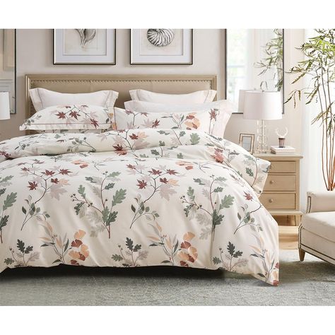 600 Thread Count Cotton White Printed with Floral Botanical & Birds ComforterCover Bedding Set - Bed Bath & Beyond - 40422669 Korean Bedding Set, Bedding Master, Cama King Size, Floral Duvet Cover, Set Bed, Floral Duvet, Red Leaves, Bedding Stores, Bed Sheet