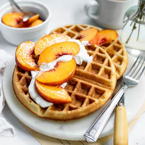 Recipes For A Crowd, French Toast Waffles, Waffles Recipe, Peaches And Cream, Brunch Ideas, Peaches, Waffles, French Toast, Pancakes