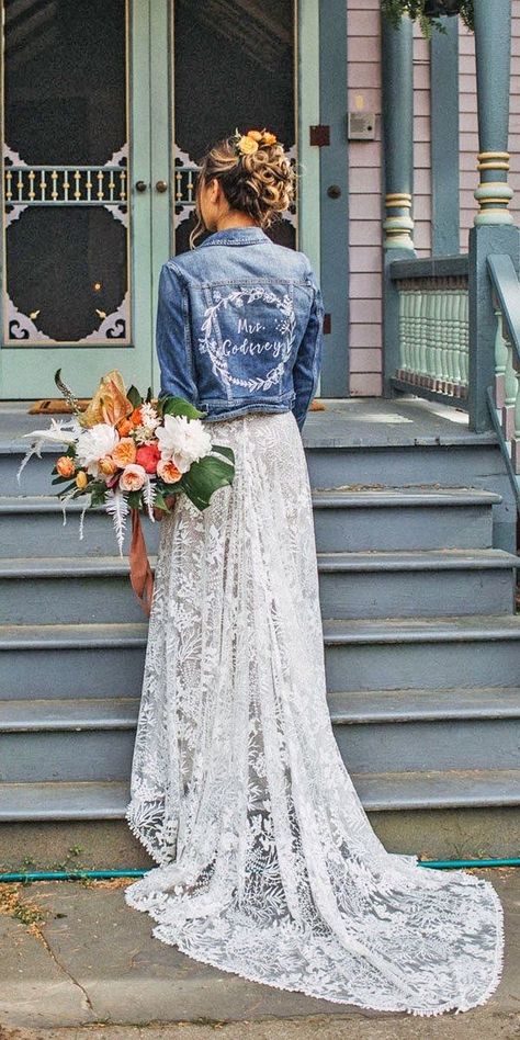 Bridal Jacket Ideas, Wedding Jackets, Denim Wedding, Stile Boho Chic, Jacket Ideas, Looks Country, Bridal Jacket, Wedding Jacket, Country Wedding Dresses