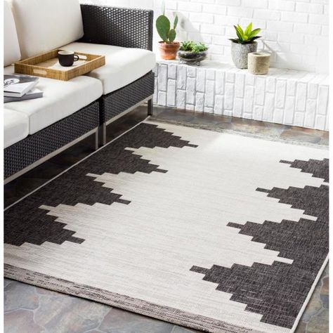 Artistic Weavers Lageli Medium Gray 5 ft. 3 in. x 7 ft. 7 in. Indoor/Outdoor Area Rug-S00161031316 - The Home Depot Porch Remodel, Waterproof Rug, Porch Furniture, Patio Backyard, Beige Carpet, Outdoor Setting, Patio Rugs, Black Area Rugs, Beach Cottage