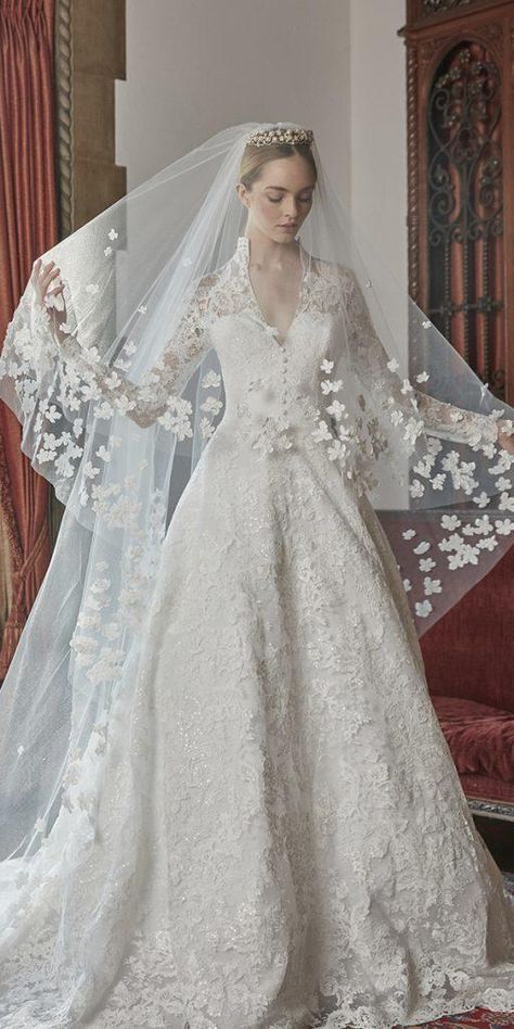 Modest Wedding Dresses With Sleeves ★ #bridalgown #weddingdress Catholic Wedding Dress Modest, Modest Wedding Dresses With Veil, Romantic Lace Wedding Dress Vintage, Elegant Modest Wedding Dresses, Bridal Gowns With Sleeves, Vintage Wedding Dress Lace, 2022 Wedding Dresses, Vintage Lace Wedding Dress, Queen Wedding Dress