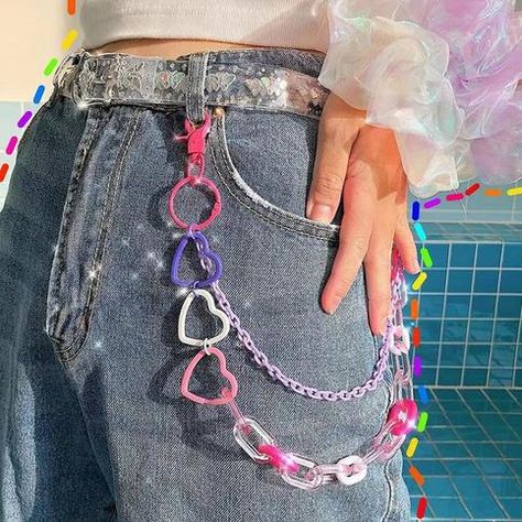 Pastel Pants, Rainbow Pants, Chain Pants, Pants Chain, Pant Chains, Girl Punk, Flower Pants, Retro Pants, Punk Jewelry