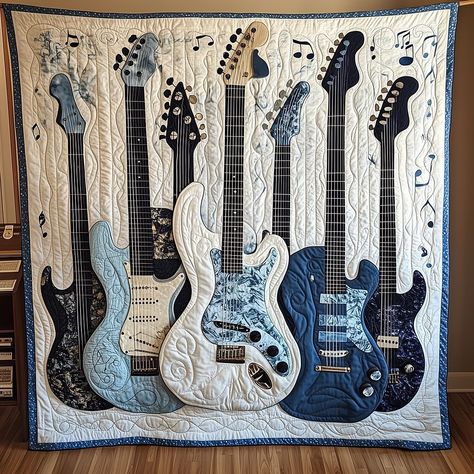 Guitar Quilt Pattern, Husky Poodle, Music Quilt, Guitar Quilt, Quilt Pillow Case, Corgi Dachshund, Quilts Patterns, Quilted Blanket, Place Mats Quilted