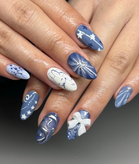 Sleepy bunny 🐰💙 ✧ : *✧ :* ✧ *✧: #gelnails #nailinspo #nailinspiration #nailart #naildesigns #nailartinspo #nailsoftheday #gelx #gelxnails #apresgelx #handpaintednails Porcelain Nails, Sleepy Bunny, Blue Porcelain, Porcelain, Nails, Blue, Quick Saves