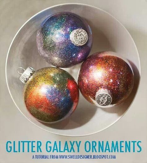 Glitter ornaments Glitter Galaxy, Christmas Decorations Cheap, Ornament Diy, Cheap Christmas, Glitter Ornaments, Glitter Diy, Noel Christmas, Holiday Diy, Homemade Christmas