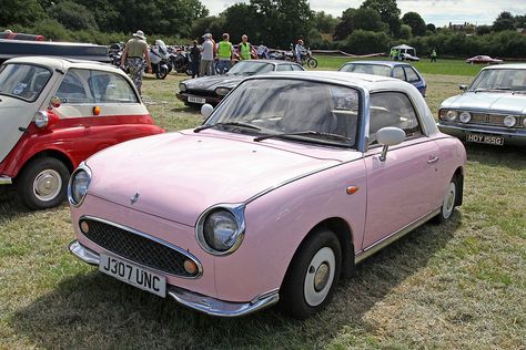 Pink Nissan Figaro of 1991 Pink Nissan Figaro, Retro Cd Player, Pink Nissan, Nissan V16, 1991 Nissan Figaro, Nissan Figaro, Passenger Princess, Tokyo Motor Show, Turbo Engine