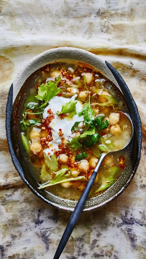 Don’t Underestimate the Power of This Celery Soup | Bon Appetit Leftover Celery, Celery Recipes, Super Salads, Chickpea Soup, Celery Soup, Light Bites, Bowl Of Soup, Soup And Sandwich, Stew Recipes