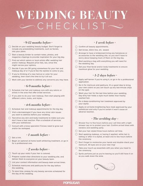 Beauty Checklist, Wedding Beauty Checklist, Wedding Planning Checklist Printable, Beauty Appointment, Wedding Checklist Printable, Wedding Planner Checklist, Beauty Plan, Planning Checklist, Wedding Planning Checklist