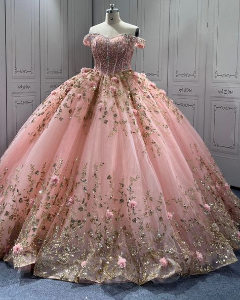 Tiered Rose Gold Quinceanera Dress Sequin Sweetheart Neck Vestidos De 15 Anos Crystal Off Shoulder Instagram Gown #rosegold #girls #quincedress #15años #crystal Rose Gold Quinceanera Dress, Gold Quinceanera Dress, Rose Gold Quinceanera Dresses, Pink Quinceanera Dress, Rose Gold Quinceanera, Debut Dresses, Pink Quinceanera, Dress Crystal, Quinceanera Dresses Gold