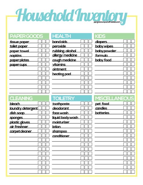 Household Inventory copy Household Supply Stock List, Bathroom Inventory List, Household Inventory List, Boat Checklist, Household Inventory, Fridge Inventory, Inventory Checklist, Inventory Sheet, Inventory Printable