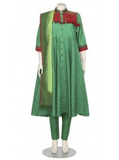 Green Tie-Dyed and Embroidered Viscose Shalwar Kameez Set Green Embroidered Cambric Salwar Kameez, Unstitched Green Embroidered Salwar Kameez, Transitional Green Semi-stitched Salwar Kameez, Green Unstitched Floor-length Salwar Kameez, Semi-stitched Green Jamawar Salwar Kameez, Green Tie, Social Enterprise, Shalwar Kameez, Tie Dyed