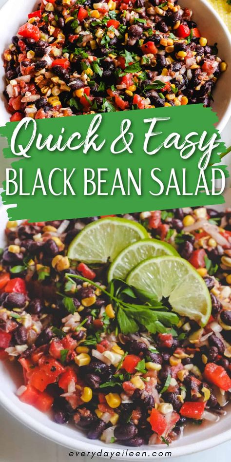 Everyone will love this quick and easy Black Bean Salad with Mexican flavors and a simple homemade vinaigrette that needs no cooking and tastes absolutely delicious. A great recipe for a quick side dish. Perfect for pot lucks, picnics, game day, and any time you need a tasty bean salad with no fuss and always a hit. Black Bean Mexican Salad, Cold Black Bean Salad, Black Beans Salad Recipes, Mexican Bean Salad Recipes, Black Bean Salad Recipes, Dense Bean Salad, Black Bean Taco Salad Recipe, Black Bean Taco Salad, Bean Salad Recipes Easy