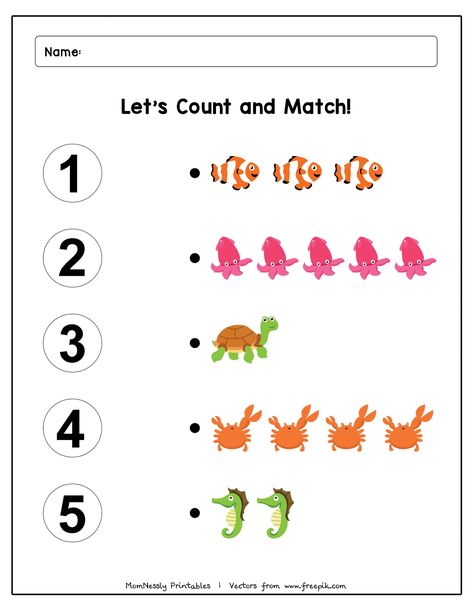 Preschool Counting Worksheets, Counting Worksheets For Kindergarten, Preschool Counting, Matching Worksheets, Toddler Worksheets, Counting Worksheets, Preschool Math Worksheets, Free Preschool Worksheets, Kids Worksheets Preschool