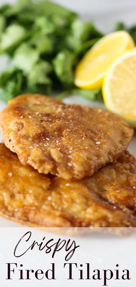 This is the recipe to make crispy, flaky, delicious Fried Tilapia. Made with a batter that is light and fluffy to reach the ultimate crispy fried fish. Easy enough to make on any day of the week. A summer favorite that you can make anytime of the year with this recipe. Talipia Recipes Fried, Fried Tilapia Recipes Air Fryer, Battered Tilapia Recipes, Pan Fried Tilapia Crispy, Fried Fish Talapia, Fried Fish Recipes Tilapia, Tilapia Recipes Fried, Fried Talipa Recipes, Fried Tilapia Recipes Fish Fry