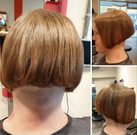 Cute feminine undercut men bob with buzzed nape @napeman88 Feminine Undercut, Feminine Haircuts, Shaved Bob, Undercut Men, Androgynous Hair, Shaved Nape, Beautiful Shorts, Bob Hair, Short Bob Haircuts