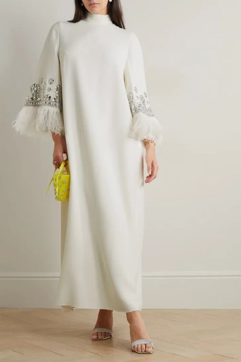 Wedding Dress With Feathers, Andrew Gn, Crepe Gown, Mode Abaya, Modesty Fashion, Abaya Designs, Modest Wear, Designs For Dresses, Modest Fashion Outfits