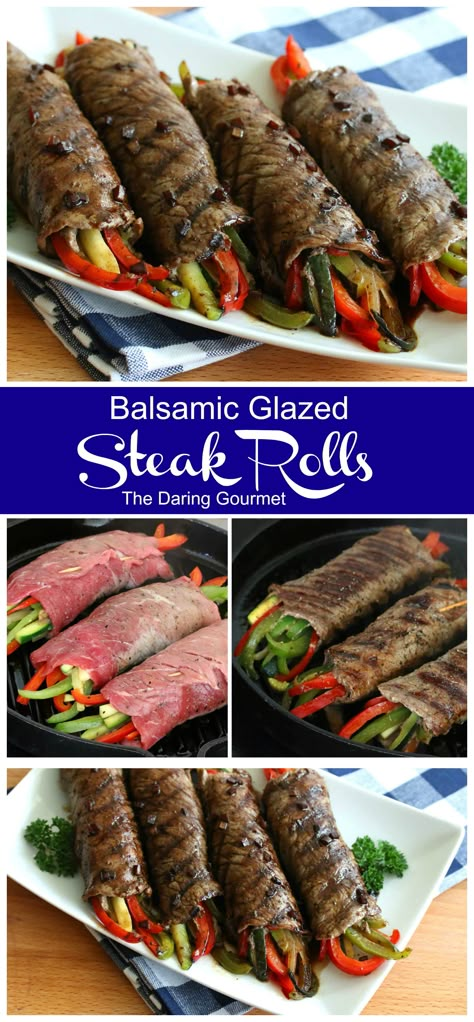 Nutritious, low-carb and irresistibly delicious! Balsamic Glazed Steak Rolls, Glazed Steak, Steak Rolls, Diner Recept, Low Carb Snack, Balsamic Glaze, Beef Dinner, Carne Asada, Beef Dishes