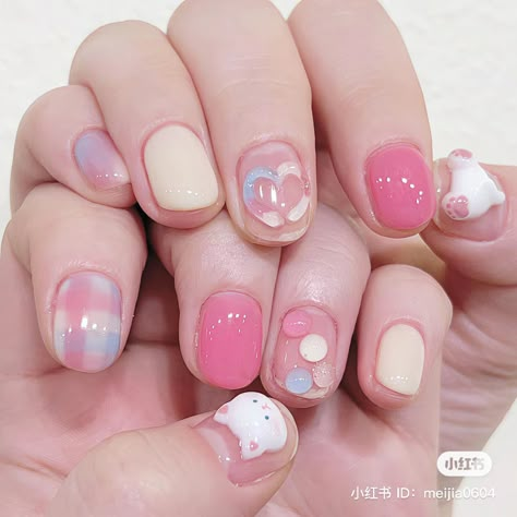 Short Nail Korean, Short Kawaii Nails, Nail Korean, Cute Pink Nails, Korean Nail Art, Hello Nails, Anime Nails, Subtle Nails, Simple Gel Nails