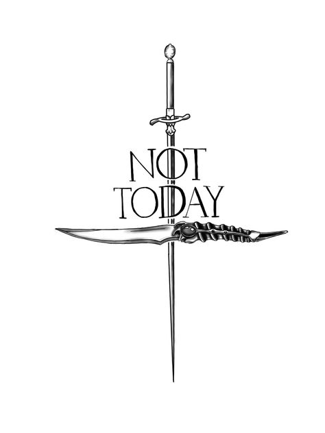 Arya Stark needle and dagger, not today tattoo idea Needle Got Tattoo, Arya Stark Needle Tattoo, Arya Stark Needle Swords, Game Of Thrones Needle Tattoo, Arya Stark Drawing, Arya Stark Tattoo Ideas, Game Of Thrones House Sigils, Got Tattoo Ideas, Targaryen Tattoo Ideas