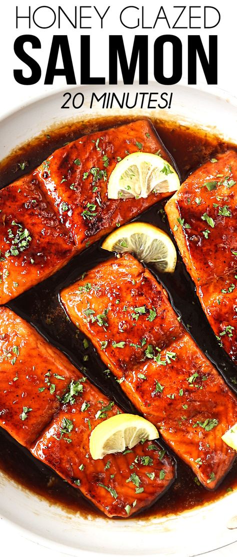 Honey Glazed Salmon with the BEST Sauce! (+VIDEO!) Best Sockeye Salmon Recipe, Salmon Recipes Honey, Honey Garlic Glazed Salmon, Sockeye Salmon Recipes, Honey Glazed Salmon Recipe, Salmon Fillet Recipes, Sauce Video, Honey Glazed Salmon, Salmon Glaze Recipes