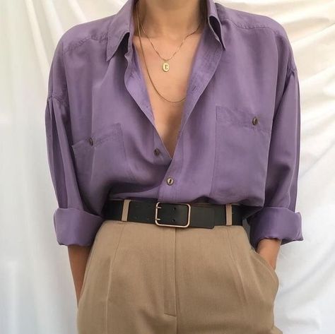 Purple Trousers Outfit, Purple Shirt Outfits, Violet Vintage, Outfits For Work, Office Casual Outfit, Vintage Ll Bean, Professional Wear, Muslimah Fashion Outfits, Purple Shirt