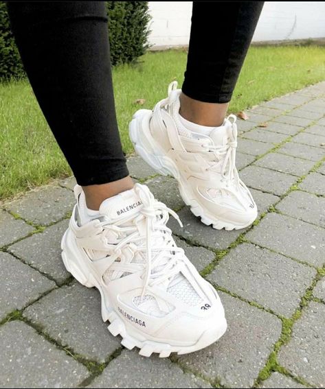 White Balenciaga Sneakers, Balenciaga Track Trainers, Trendy Womens Sneakers, White Balenciaga, Balenciaga Sneakers, Balenciaga Track, White Sneakers Women, Hype Shoes, Balenciaga Shoes