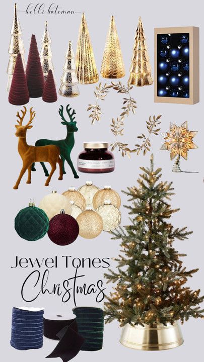 Christmas Decor Ideas Jewel Tones, Blue Green Burgundy Christmas, Emerald Green And Burgundy Christmas Tree, Jewel Tone Ornaments, Modern Colorful Christmas Tree, Christmas Jewel Tones, Jewel Tone Christmas Ornaments, Color Themes For Christmas Trees, Jewel Toned Christmas Decor