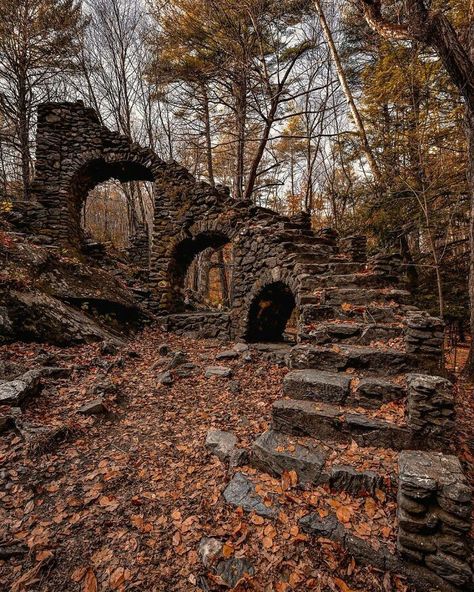 Madame Sherri's Castle In Chesterfield, New Hampshire Stairs In The Woods, Nature Reclaiming, Abandoned Mansion For Sale, Fairy Beauty, Creepy Old Houses, Real Castles, Haunted Castles, Deserted Places, Kena Bridge Of Spirits