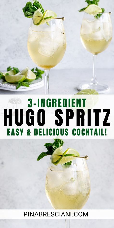 Hugo Drink, Hugo Cocktail, Hugo Spritz, Elderflower Syrup, Prosecco Drinks, Spritz Recipe, Prosecco Cocktails, Boozy Drinks, Cocktail Drinks Recipes