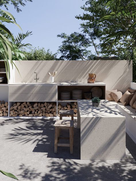 est-living-cosentino-dekton-pietra-kode-vicenza-vk04-grafite-04 Small Outdoor Kitchens, Exterior Kitchen, Dream Patio, Italian Architecture, Casa Container, Summer Kitchen, Outdoor Bbq, Design Your Home, Porch Patio