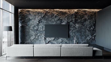 HOME DESIGNING: Satisfy Your Dark Side With Black And Grey Interiors - Contemporary Designers Furniture – Da Vinci Lifestyle Monochrome Color Palette, Dark Bathrooms, Sleek Kitchen, Elegant Mirrors, Open Plan Living Room, Wall Designs, Rock Wall, Renovation Design, Unique Bathroom